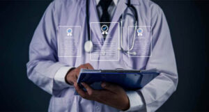 healthcare professional with clipboard checking certification documents